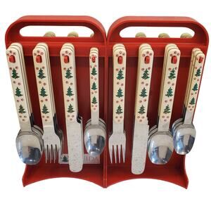 Oneida Holiday Colormates 46 Piece Set Plus Portable Caddy Christmas Flatware